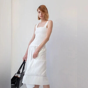 Proenza Schouler White Label Eyelet Broderie Anglaise Smocked Drop Waist Dress